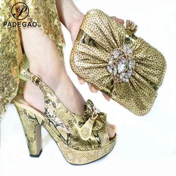 

2020 New Design Gold Italian Women Shoes and Bag to Match African Style Matching Shoes and Bag Set for Party