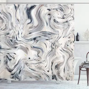 

Apartment Decor Shower Curtain Japanese Marble Motif With Pigment Stucco Home WaterProof Fabric Bathroom Decor Set With Hooks