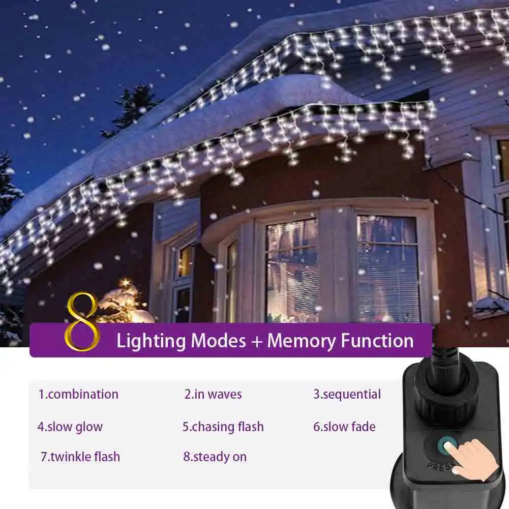 Рождественский 300LED занавес Мерцающая сосулька струнный светильник свисающий, 6 м Сказочный светильник на открытом воздухе Свадебные праздничные вечерние занавески украшения