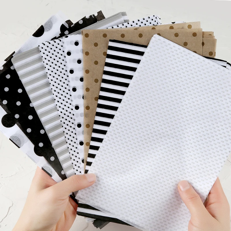

MyPretties Scrapbook Background papers 80 Sheets Tissue Paper Basic Pattern Stripe Polka Handcraft Papers for Junk Journal