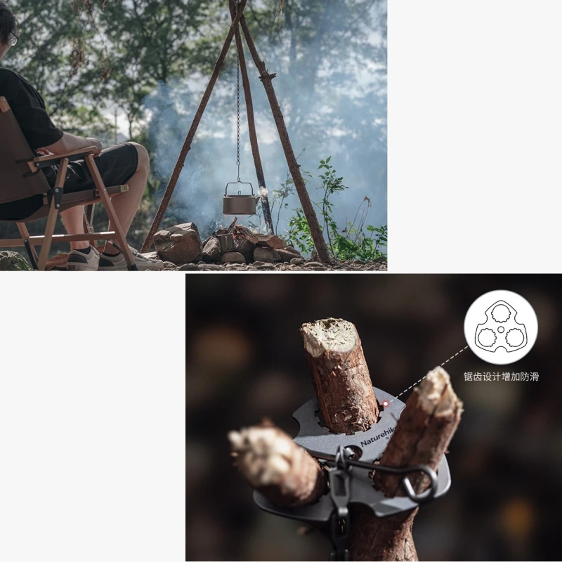 Camping Tripod Hanger Naturehike Ultralight Titanium 4pcs Suit 10kg Weight Bearing BBQ Picnic Equipment Cooking Pot Hook