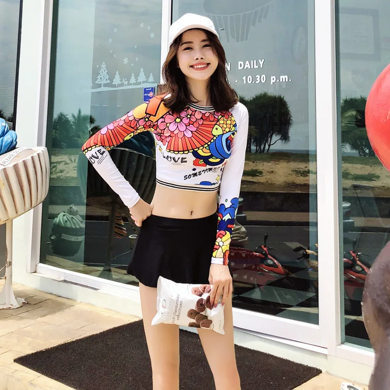 

Korean-style 2018 New Style Bathing Suit Comfortable Push up Split Type Boxer Swimwear Long Sleeve Skirt-Two-piece Swimsuits Spo