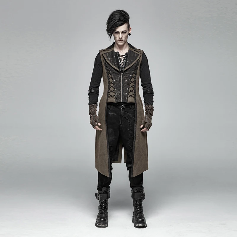 

PUNK RAVE Men Steampunk Jackets Retro Palace Long Vest Coat Personality Fashion Party Long Waistcoat