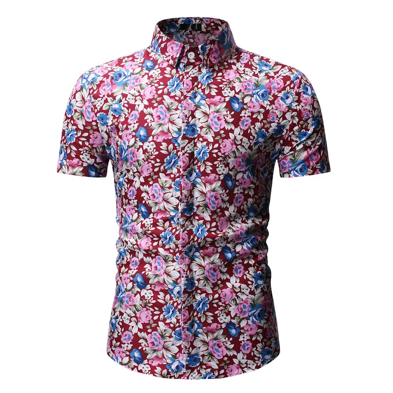 AliExpress Мужская одежда, летняя новая продукция, мужская повседневная рубашка с коротким рукавом и цветочным принтом, мужская рубашка