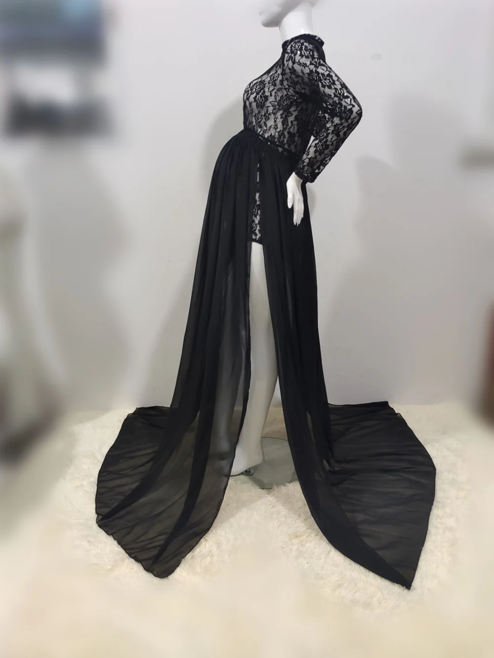 Fancy Lace Maternity Dresses For Photo Shoot Sexy Split Side Pregnancy Dress Maxi Gown Long Pregnant Women Photography Prop 2020 (3)