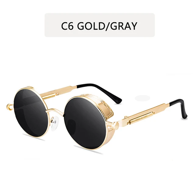 2022 Metal Steampunk Sunglasses Men Women Fashion Round Glasses Brand Design Vintage Sun Glasses High Quality Oculos de sol C6