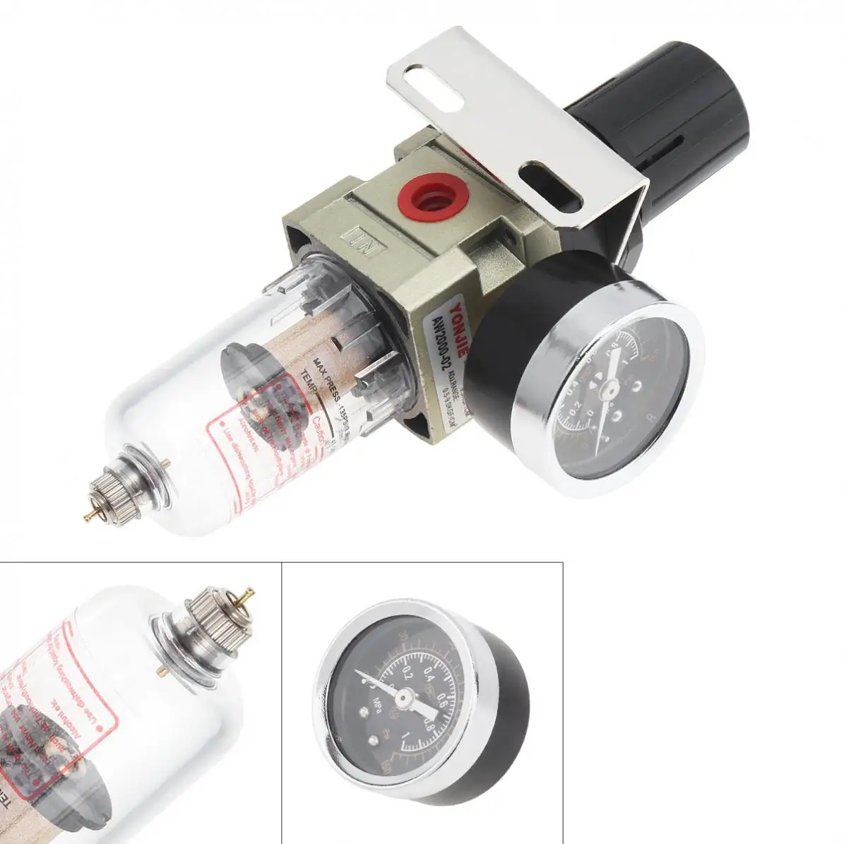 

AW2000-02 Air Compressor 0-1.0mpa Adjustable Oil Water Separator Regulator PT1/4 (mm) Caliber with Gauge