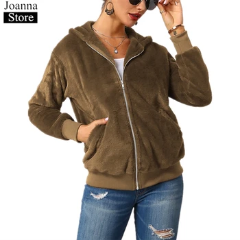 

Autumn Faux Fur Short Hooded Jacket Women Long Sleeve Fake Fur Furry Slim Coat Winter Black Casual Wild Plus Size Clothes Female