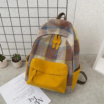 

New Canvas Check Backpack Shoulder Bag Large Capacity Multi-function Backpack Student Bag