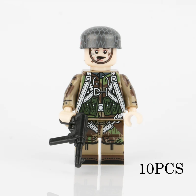 10PCS-B WW2 военные немецкие армейские солдатики фигурки строительные блоки десантные армии шлем части оружия аксессуары кирпич детские игрушки - Цвет: 10PCS-B