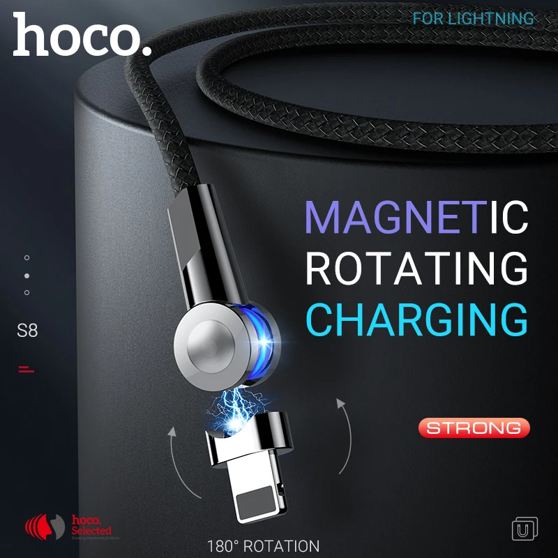 

hoco magnetic usb cable for lightning rotatable magnet charger fast charging right angled wire for iPhone 11 Pro Max X Xs Xr