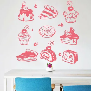

Sweet Cake Vinyl Wall Decal For Coffee Store Muffin Cupcake Pie Dessert Bakery Stickers Waterproof Kitchen Fridge Decals W996