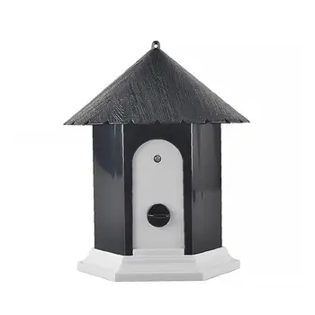 

Pet Ultrasonic Outdoor Bark Controller Dog Training Repellet Birdhouse Shape without Battery Black 1Set