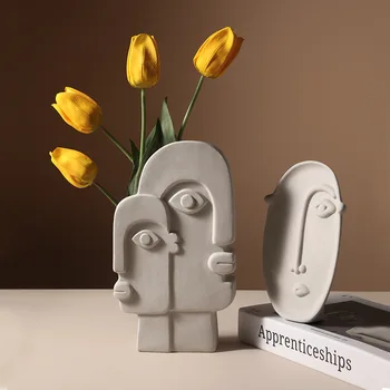 

Nordic Ins Abstract Ceramic Human Face Vase Flower Arrangement Container Dry Flower Vase Living Room Bedroom Desktop Home Decor
