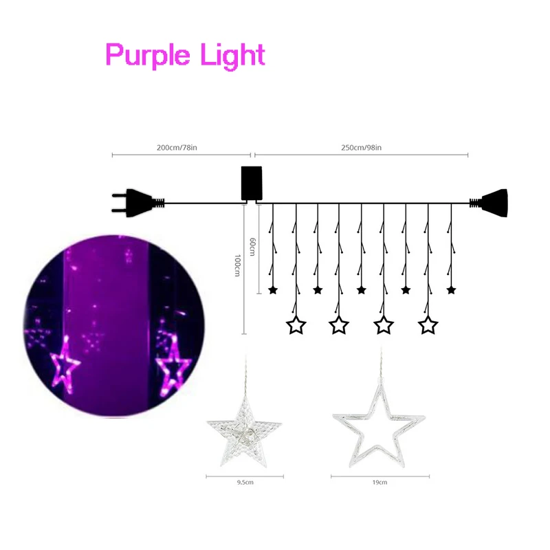 Purple Light 2,5 м занавес светильник светодиодный Звезда Рождественская гирлянда 220 В ЕС наружный/внутренний светильник ing String сказочная лампа свадебное праздничное украшение для вечеринки - Испускаемый цвет: Purple Light