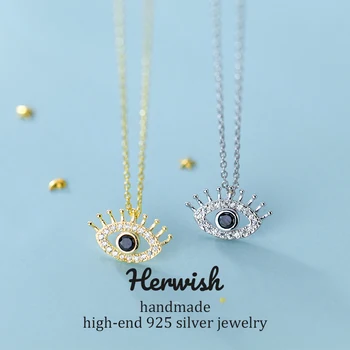 

Herwish Evil Eye Necklace 925 Sterling Silver Amulet Small Bling Charm Pendant Necklace Link Chain Korean Women Short Necklaces