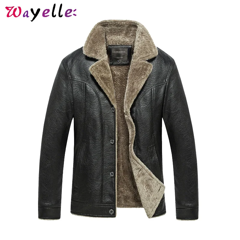 

Mens Faux Fur Coats and Jacket Winter Motorcycle PU Leather Jacket Men Solid Fleece Warm Windbreaker PU Jackets Plus Size 4XL