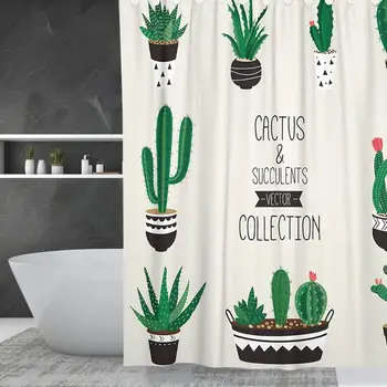 

Plant Flower Polyester Shower Curtain with Hooks 3D Cactus Print Bath Cover Curtains for Decorative Bathroom Supply