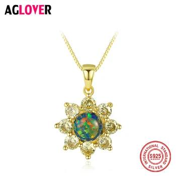 

AGLOVER 925 Sterling Silver Necklace For Woman Colorful Snowflakes Opel Pendant Necklace Fine Jewelry Christma Gift Hot New