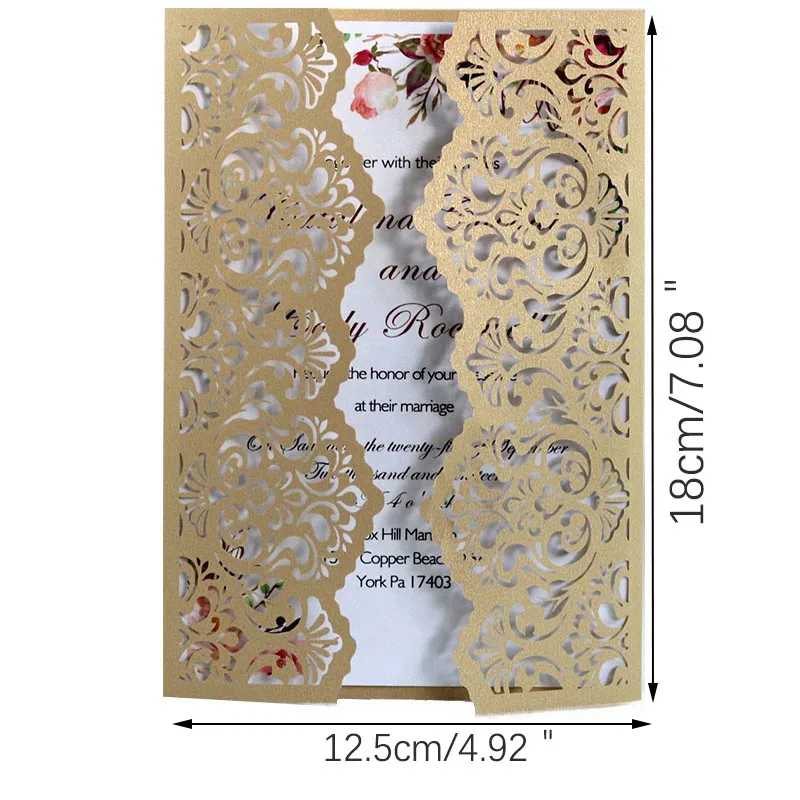 50pcs Elegant Flower Laser Cut Favor Wedding Invitations Card Lace Pocket Customize Invites Greeting Card Printing Party Decor