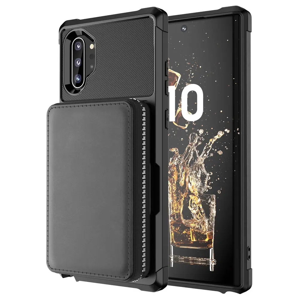 Чехол из искусственной кожи на молнии note 10 plus 5G чехол-кошелек для samsung S9 S10E S10 Plus Note 9 10 слоты для карт откидная задняя крышка чехол для телефона - Цвет: Черный