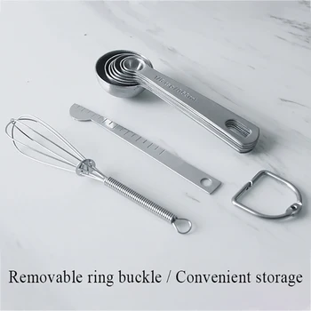 

Stainless Steel Kitchen Tools Set Includes 9 Metal Measuring Spoons, Leveler,Whisk Kitchen Measuring Tools For Cooking Baking