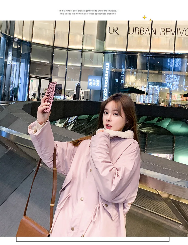 Women Lamb Wool Collar Long Hooded Oversize Winter Dress Down Coat Thick Warm Jacket Cotton Padded Wadded Parkas 3D Big Pocket