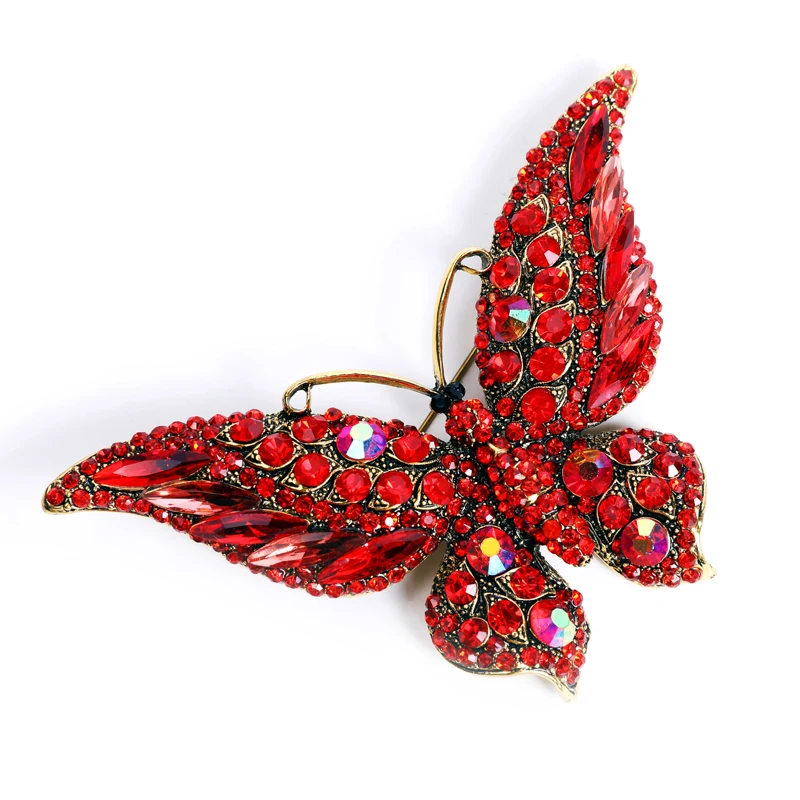 Muylinda Butterfly Brooch Luxury Crystal Pin Big Brooches For Women Party Banquet Rhinestone Pins Clothese Accessories - Окраска металла: red