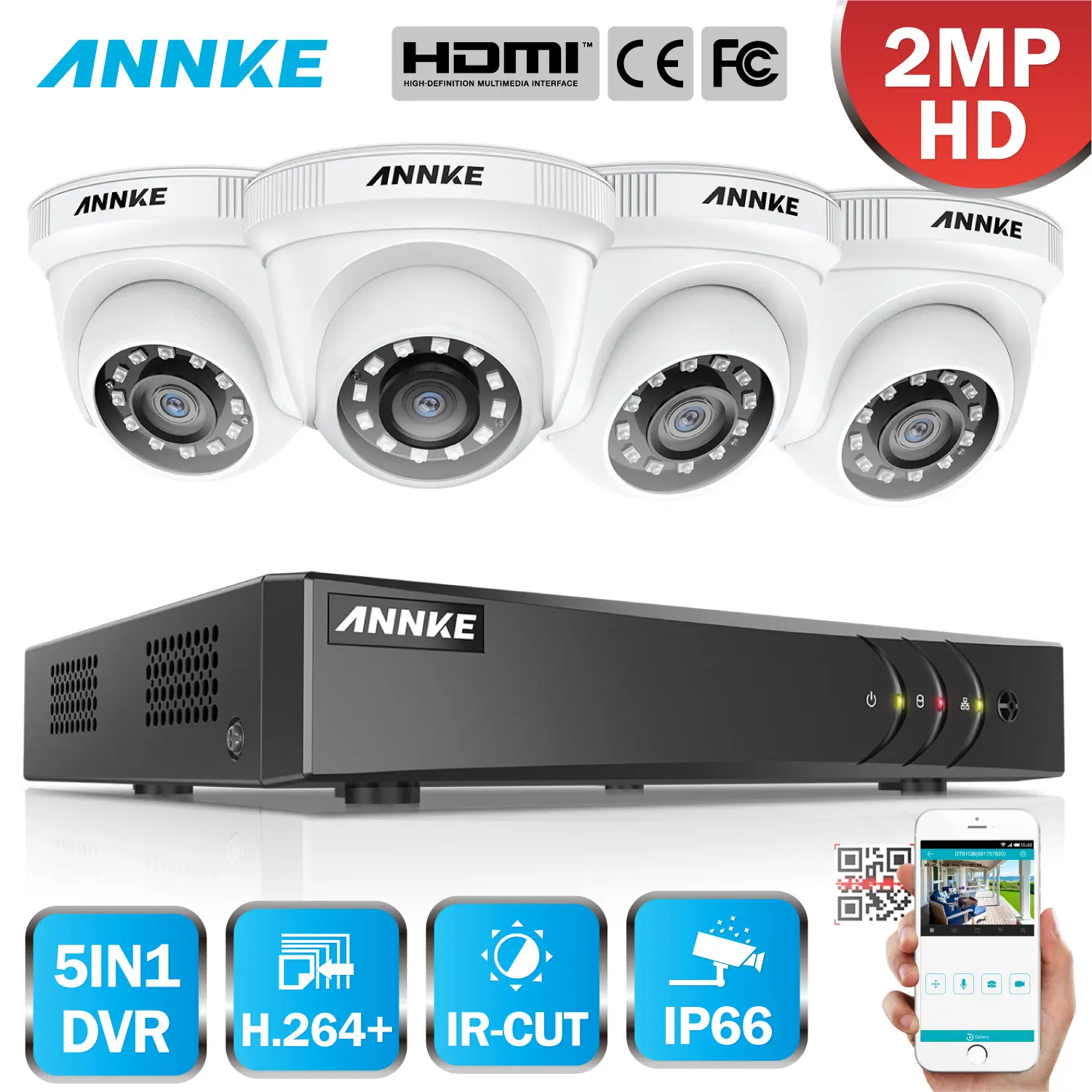 ANNKE 3MP 8CH HD H.264 DVR 1080P TVI In// Outdoor IR CCTV Security Camera System