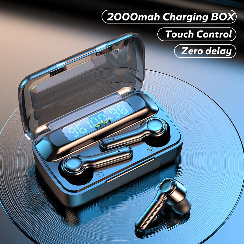 Wireless Bluetooth 5.1 TWS Earphones 2000mAh Waterproof Sports Headphone HiFi 9D Bass Stereo Headphones with Microphones