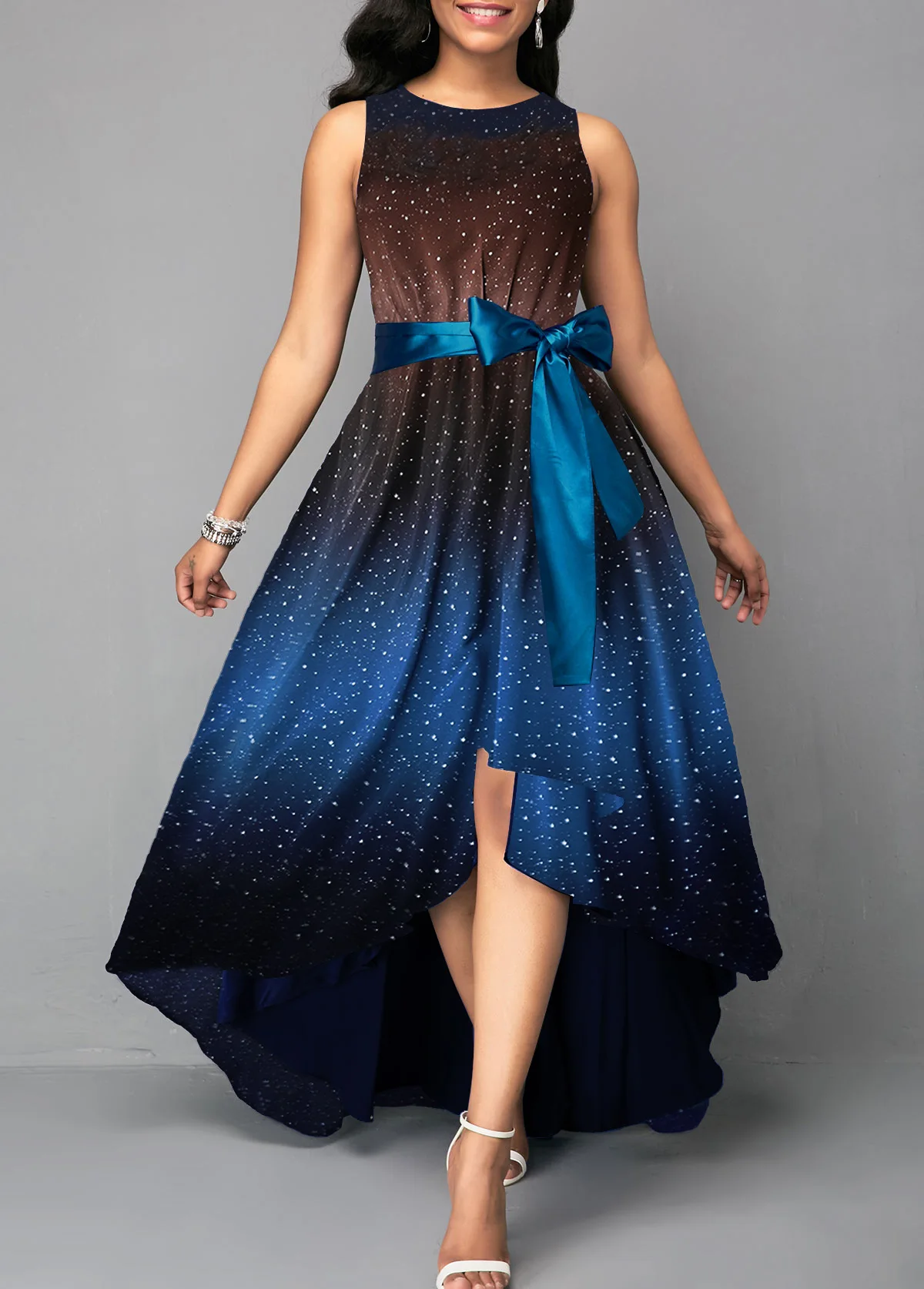 4XL 5XL плюс Размер летнее женское платье со звездами без рукавов с галстуком-бабочкой необычное длинное платье большого размера элегантные вечерние платья Vestido