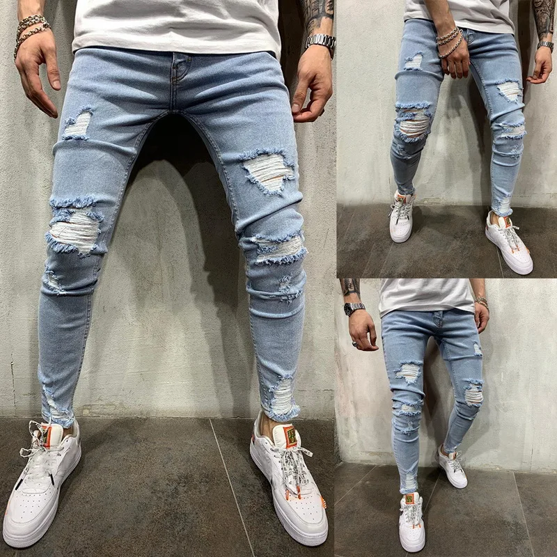 Хип-хоп карманы Pantalones Hombre модный шнурок джинсы тонкий карандаш брюки мужские Modish треники на молнии тактические шаровары