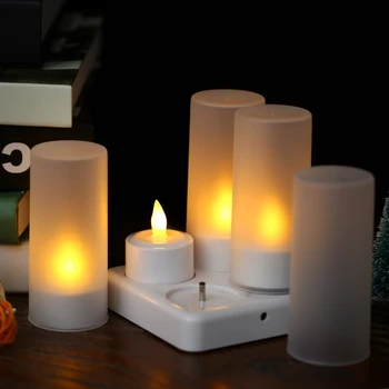 

4/6/12pcs USB 5V Rechargeable LED Flickering Flameless Candles Tealight Candles Lights with Remote Control Frosted Cups