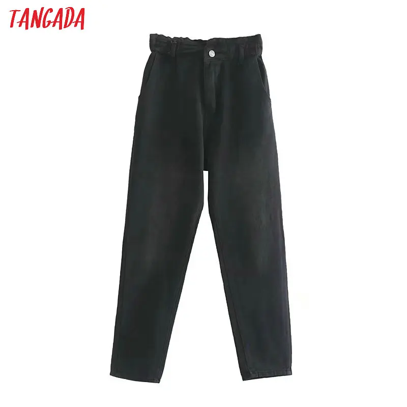 

Tangada women black denim harm pants strethy waist 2019 autumn winter fashion female loose casual vintage jean femme 4M52
