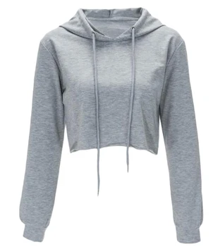 

Women Hoodie Sweatshirt Crop Top Coat Solid Crop Hoodie Long Sleeve Jumper Hooded Pullover Coat Fashion Casual Leaking navel Top