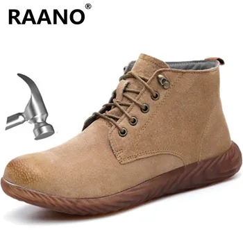

Leather Labor Insurance Shoes Men Steel Head Anti-smash Stab-resistant Anti-slip Electric Welder Jelly Bottom Work Ankle Boots