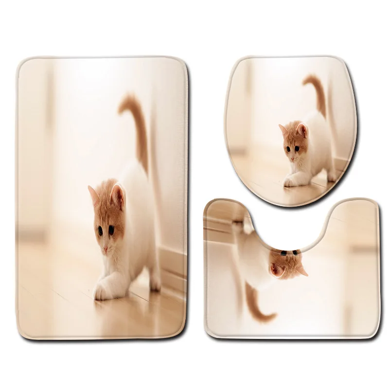 MAOL0009 Zeegle Cat Pattern Bath Mats 3pcs Toilet Rug Absorbent Shower Rugs And Carpet Floor Mats Pads Toilet Seat Cover Mat - Цвет: MAOL0009