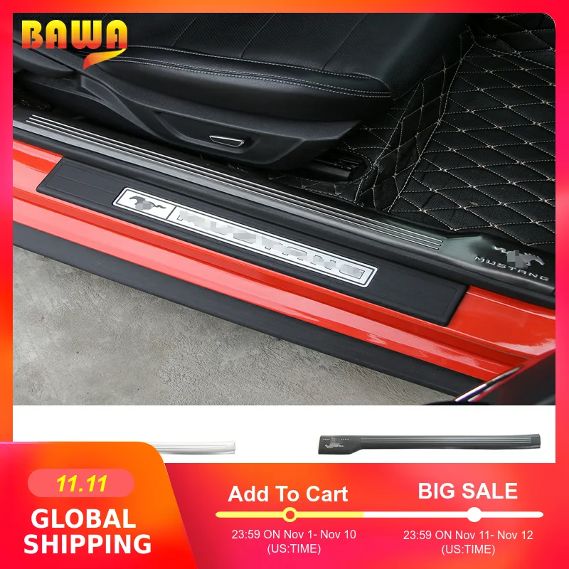 

BAWA Stainless Steel Car Scuff Plate for Ford Mustang Door Sill Entry Pedal Guard Trim for Ford Mustang 2015+ Car Accessories