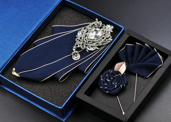 3pcs Bow Tie Set Мужской женский деловой Галстук Свадебная вечеринка сплав металлическая голова галстук-бабочка со стразами набор брошей платок Карманный квадратный галстук-бабочка - Цвет: 3pcs Bow Tie Set
