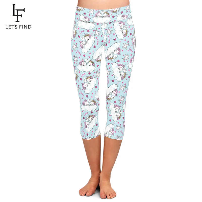 LETSFIND Sweet Style Cute Unicorn Falling In Love Print Mid-Calf Leggings High Waist Plus Size Fitness Women Capri Leggings LETSFIND Sweet Style Cute Unicorn Falling In Love Print Mid-Calf Leggings High Waist Plus Size Fitness Women Capri Leggings