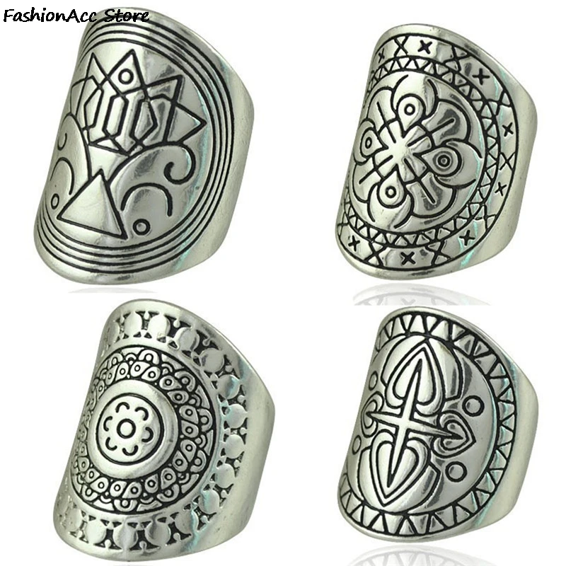 Unique Carving Tibetan New Plated Bohemia Ring Set 4Pcs/set for Woman Punk Boho Vintage Jewelry ring set