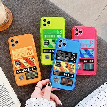 

for iPhone SE 2020 Case Fluorescent Air Ticket Soft TPU Back Cover for iPhone 11 Pro Max XR X 7 8 Plus XS MAX 6 6S Stylish Coque