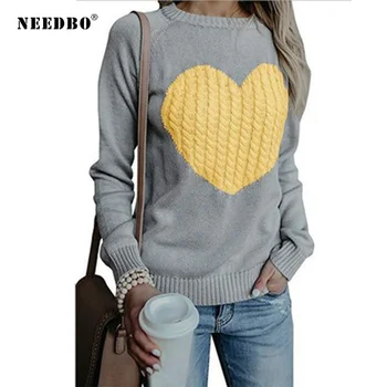 

Sweater Women Oversize Pullover Knitted Long Sleeve Sweater Ladies Girl Autumn Winter Sweater Pull Femme Heart Top Women Sweater