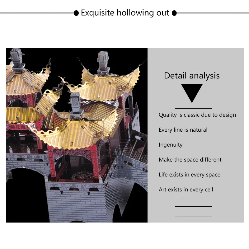 Adult Jigsaw Puzzle Model Assembling Kit 3D Metal Puzzle High Difficult Five Pavilion Bridge Suitable for Collecting Educational