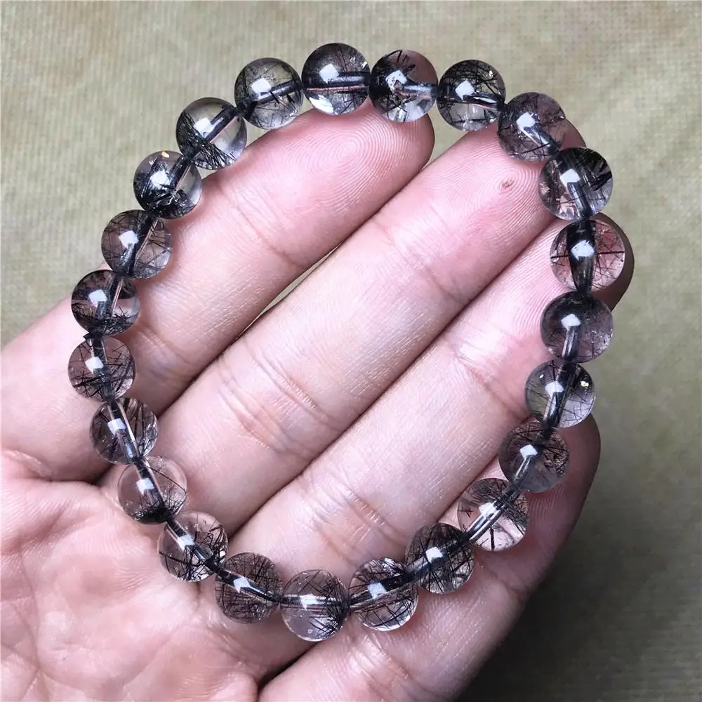 

8mm Genuine Natural Black Hair Rutilated Bracelet For Woman Man Brazil Round Beads Quartz Gemstone Crsysal Fashion Jewelry AAAAA