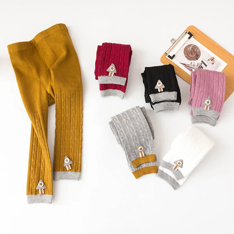 

9/10 Length Baby Girls Leggings 2019 Spring Autumn New Kid's Pantyhose Knitted Five-Star Butterfly Knot Cotton Baby Stocking