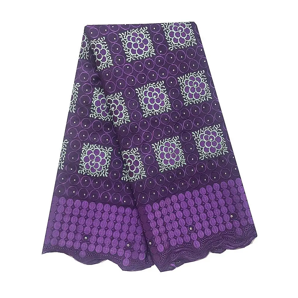 Purple Нигерийское Высокое качество африканская кружевная ткань бежевый Королевский синий швейцарское хлопковое швейцарское кружево ткань из Дубая кружевной материал с камнями - Цвет: Purple