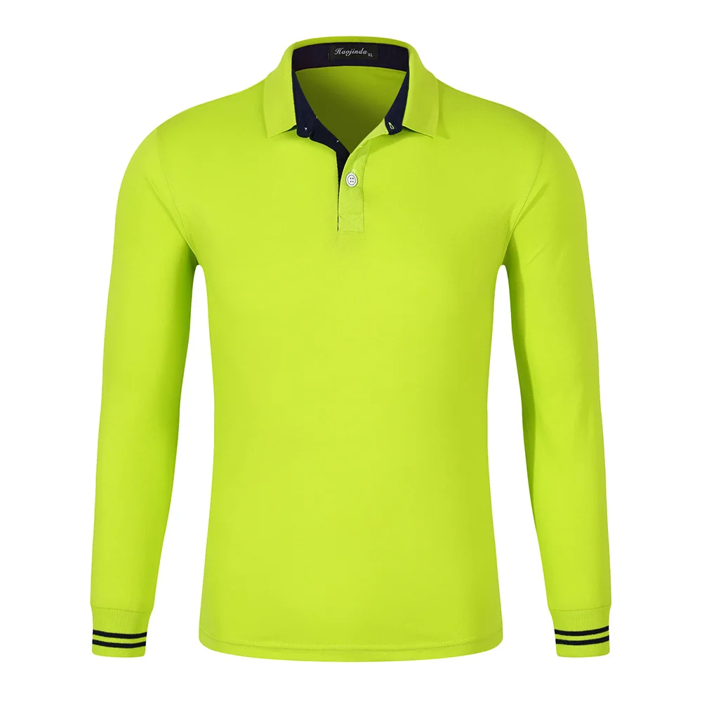 Fluorescent green Осенние женские хлопковые тонкие рубашки поло с длинными рукавами, модные однотонные Топы больших размеров, английская пара, однотонная женская тенниска Настройка рабочей одежды поло белое женское футбрлки поло - Цвет: Fluorescent green
