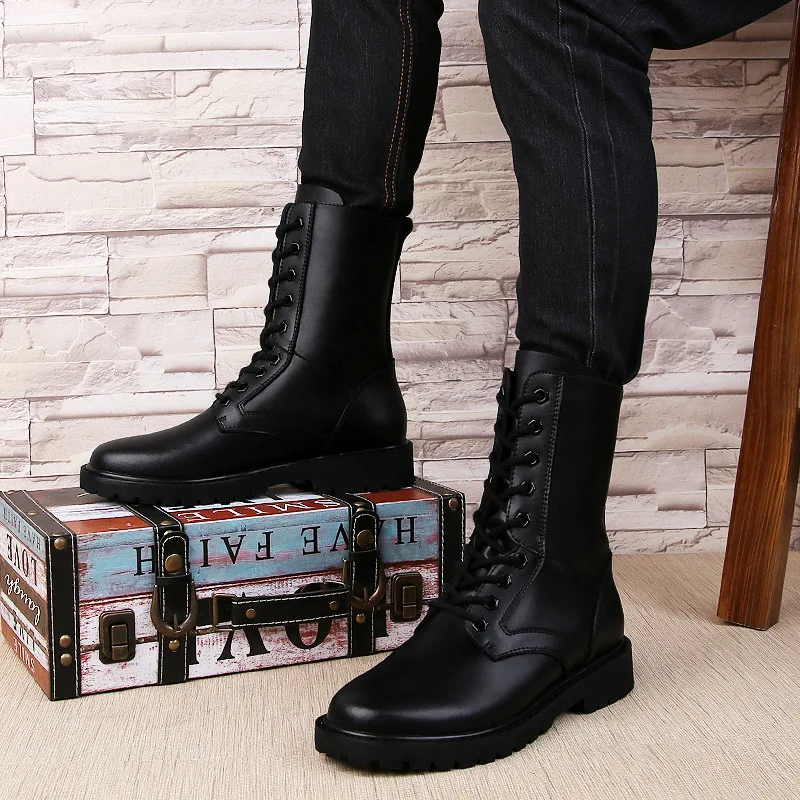 

Genuine Leather Martin Boots Men's England Hight-top Special Forces Combat Boots Korean-style Trend Work Shoes Men Boots Cotto