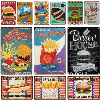 

BURGERS & FRIES Tin Sign Metal Sign Vintage Bar Decoration Italian Home Decor Wall Sticker Pub Painting Poster Gift